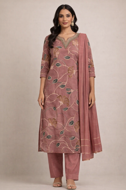 Women Pink Floral Printed Kurta Set with Dupatta
